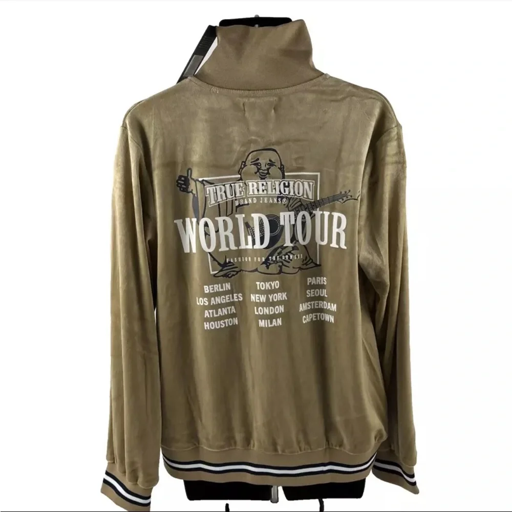 New True Religion Men's Velour‎ Tour Track Jacket Travertine L Full Zip $139 NWT